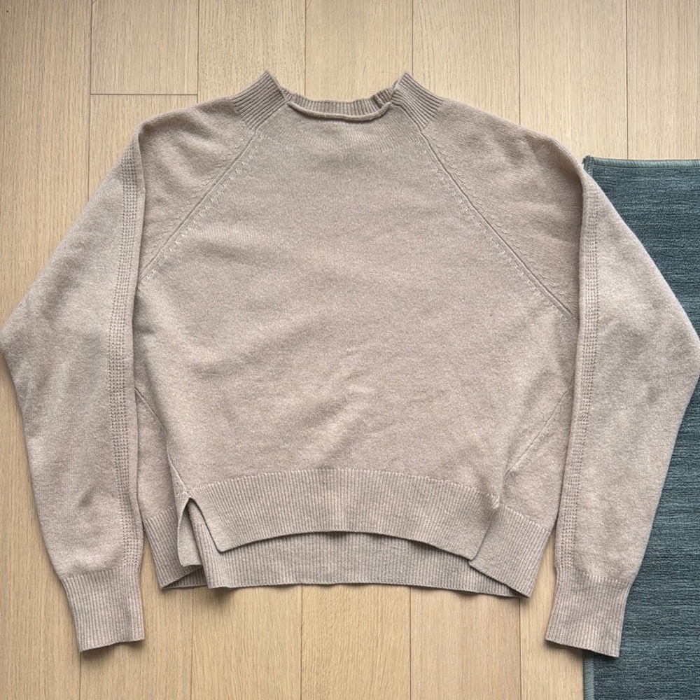 Frame Denim Tan Crewneck Sweater with Ribbed Cuffs